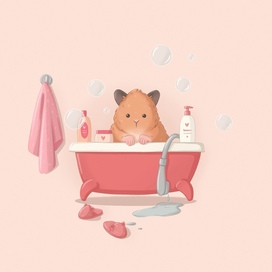 Cute hamster in the bath/ Хомячек-чистюля