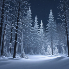 Волшебный заснеженный лес. Рождественская ночь. Прекрасная, таинственная, волшебная, прекрасная. 