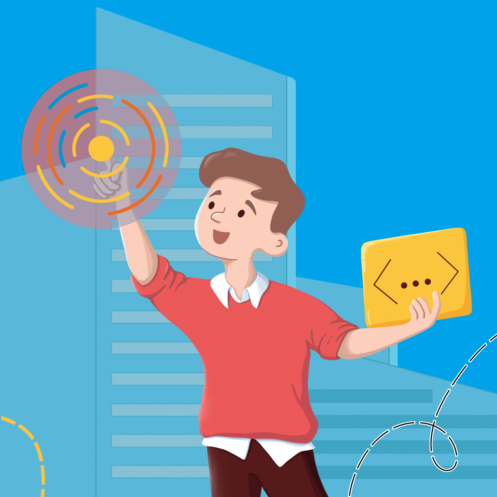 Иллюстрация Мальчик - будущий программист в стиле детский,