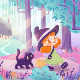 Иллюстрация "Маленькая Ведьма и ее Кот"🌟