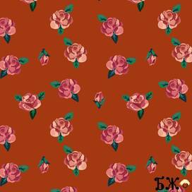Бесшовный паттерн с розами на красном фоне. Дизайн ткани, обоев, упаковочной бумаги. Наивный цветочный дизайн