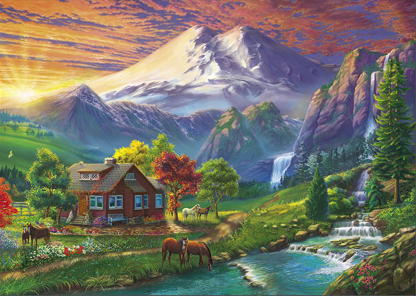 Иллюстрация пазл Эльбрус в стиле пейзаж | Illustrators.ru