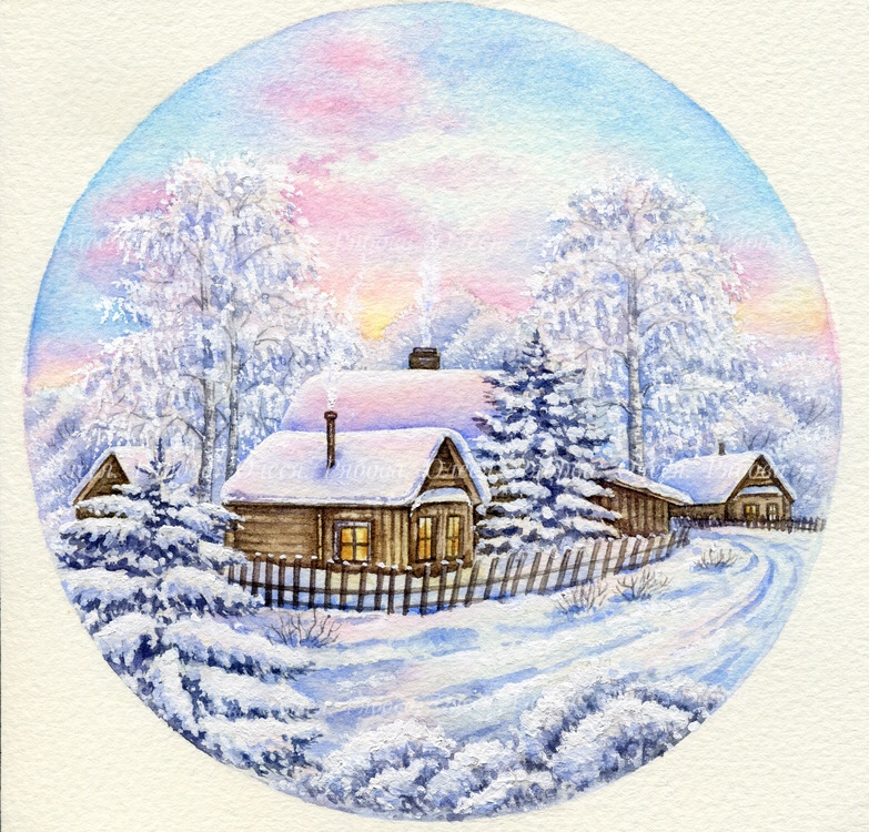 Иллюстрация  Зимнее утро . в стиле декоративный, живопись,
