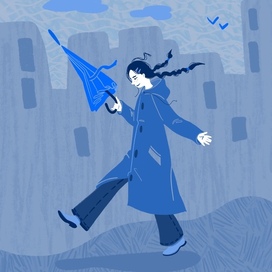 Девушка с зонтом гуляет по городу