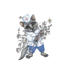 Серый кот в медицинской форме