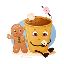 Кружка какао с другом печенькой и малышами маршмеллоу 