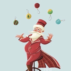 Новогодняя открытка «Санта Клаус-циркач»