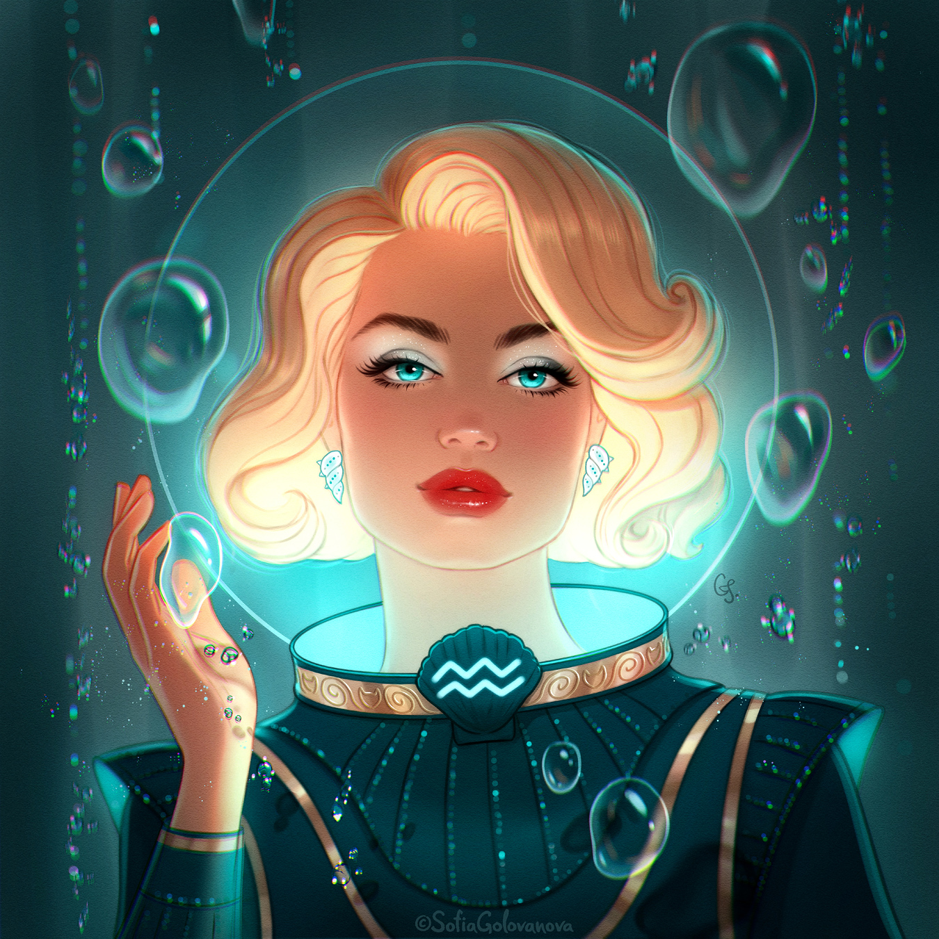 Иллюстрация Водолей в стиле 2d, компьютерная графика, сюр