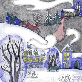 Акварельная иллюстрация на тему зимы