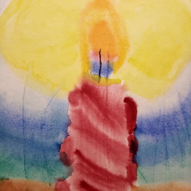 Свеча. Акварель по мокрой бумаге