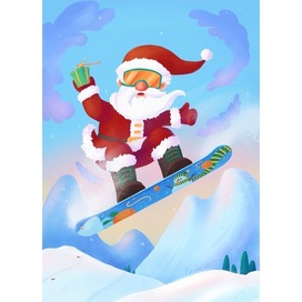 Санта сноубордист. Новогодняя открытка