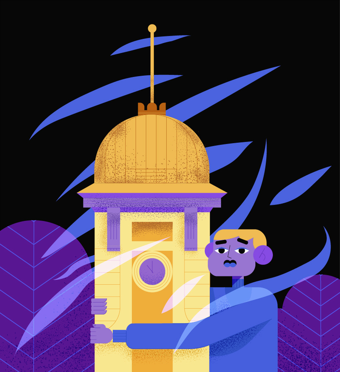 Иллюстрация Башня с часами в стиле журнальный, компьютерная