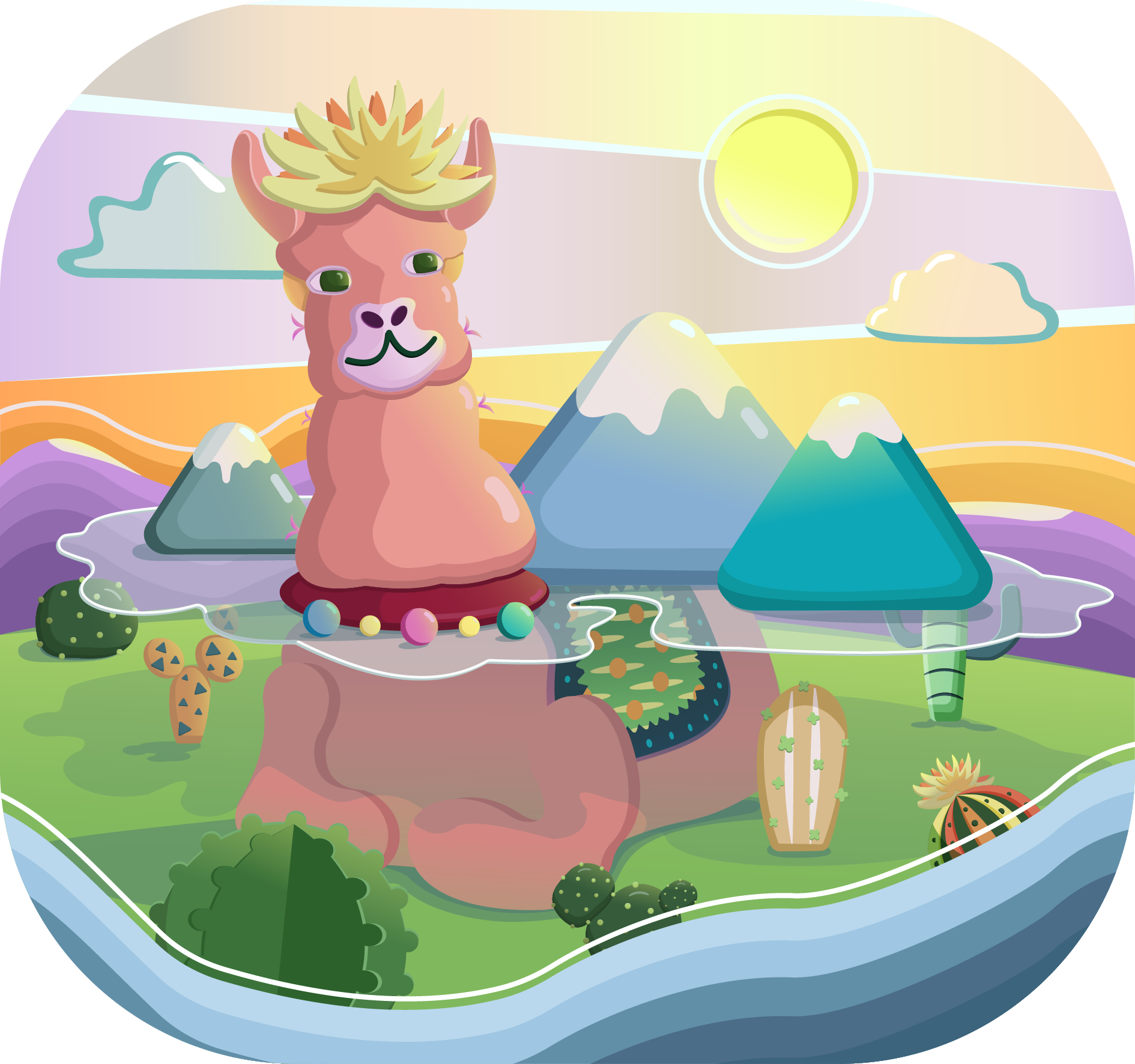 Иллюстрация Альпака в горах в стиле персонажи | Illustrators.ru