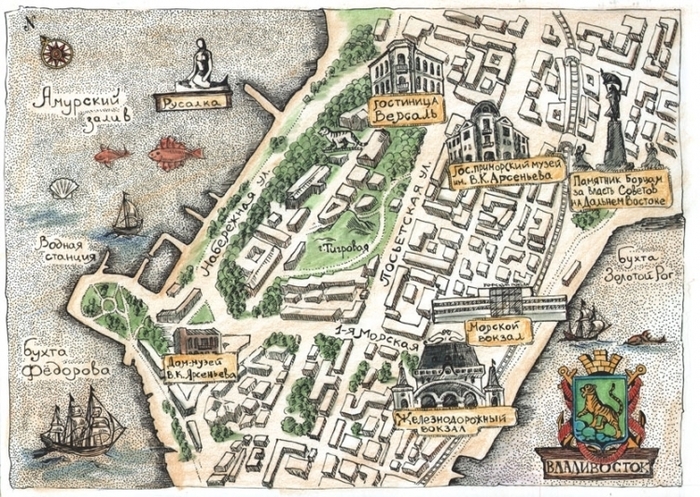 Иллюстрация карта, имитация под старину в стиле журнальный