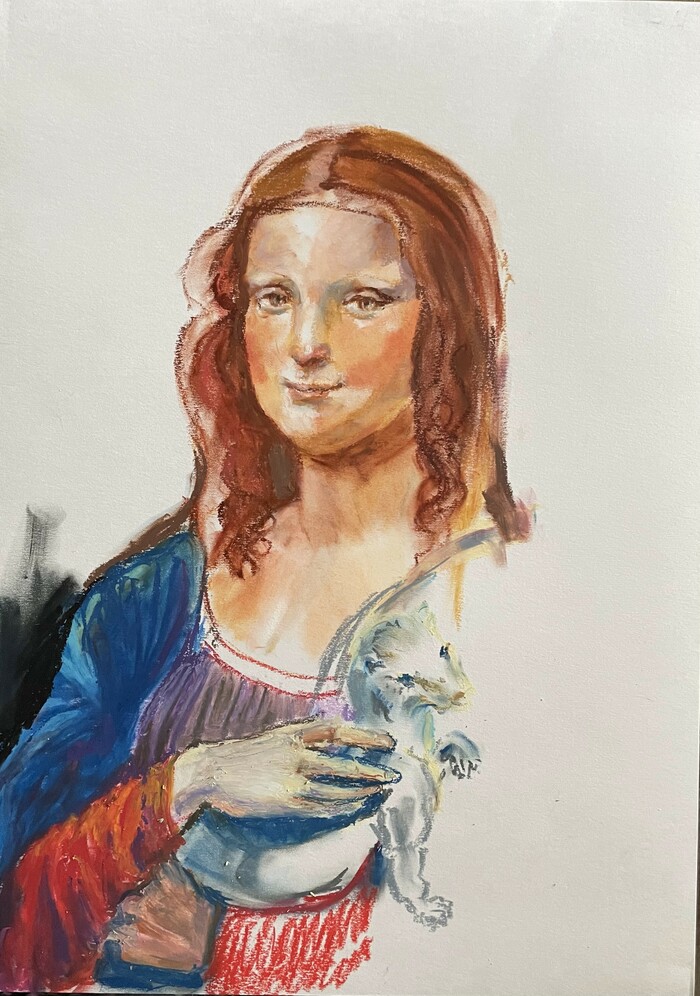 Иллюстрация Джоконда с горностаем в стиле графика | Illustrators.ru