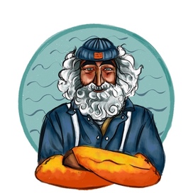 Персонаж моряк, рыбак. Иллюстрация.
