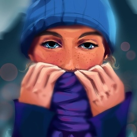 Иллюстрация девушка в синей шапке