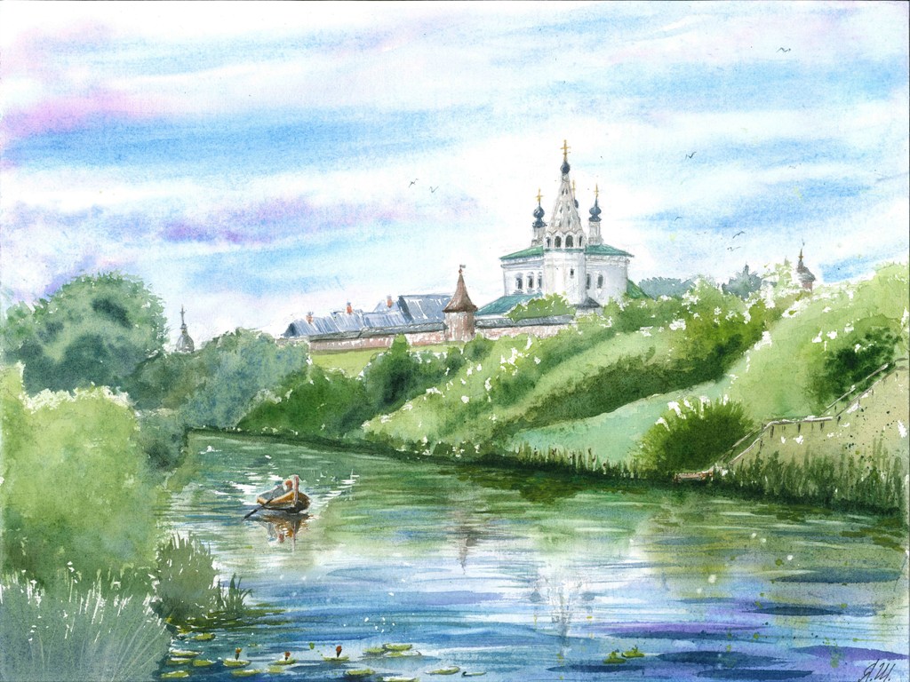 Иллюстрация На берегах реки Каменки в стиле природа