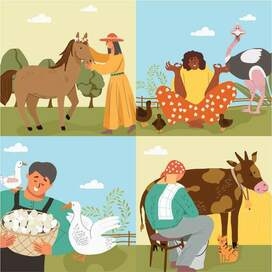 Pets, farm, hand drawn, vector set, 