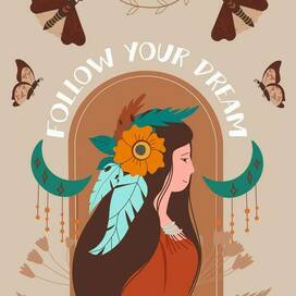 Hand drawn boho illustration vector poster