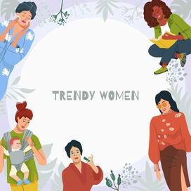 Trendy women background, vector set, fashionable girls, hand drawing