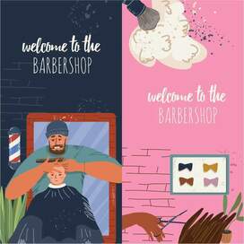 Vertical banner, Barber Shop, simless pattern, vector, hand drawing