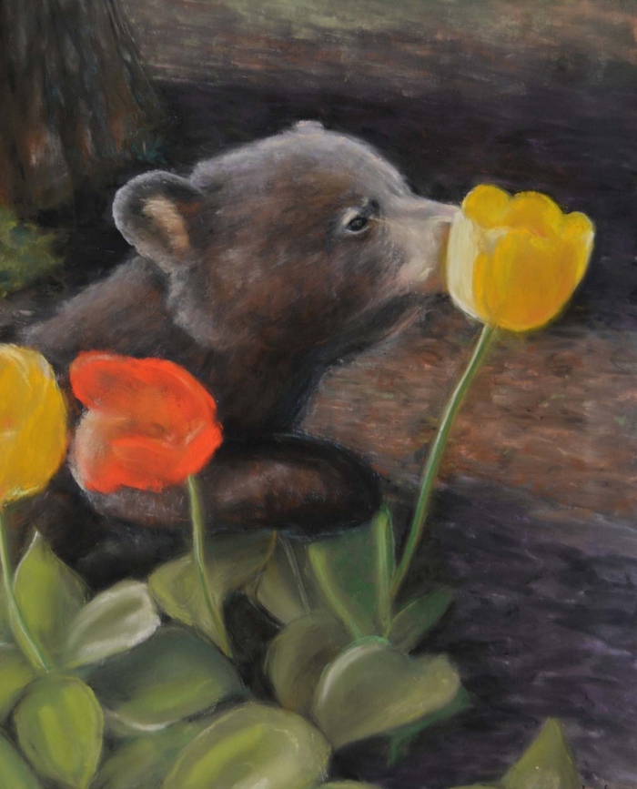 Иллюстрация Мишка и цветы | Illustrators.ru