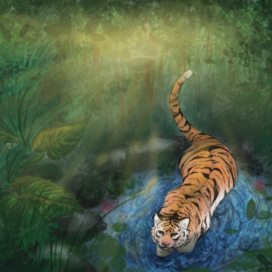 Иллюстрация тигра в тропическом лесу