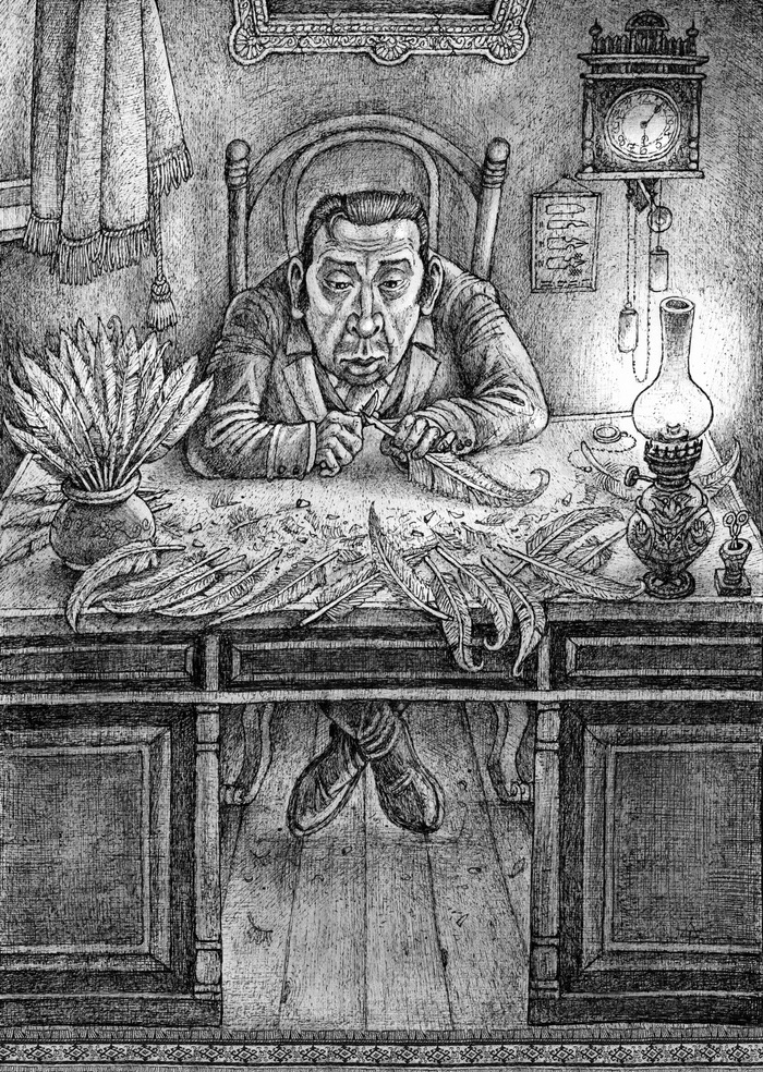 Иллюстрация Гоголь. Записки сумасшедшего. в стиле книжная графика