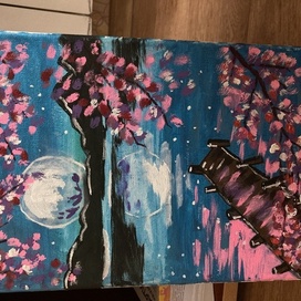 Сакура ночью в Японии 