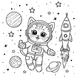 Детская раскраска "Котик космонавт"