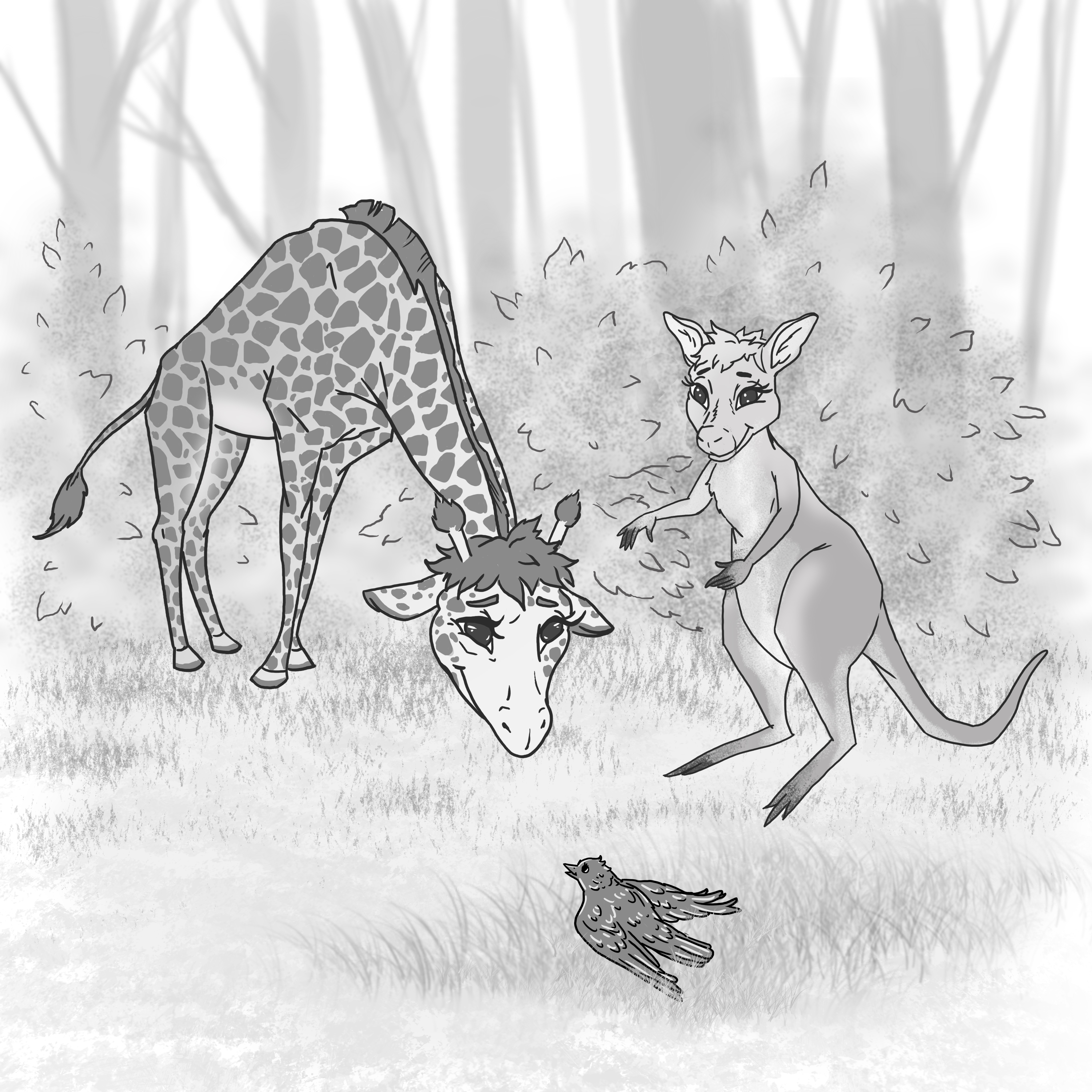 Иллюстрация для детской сказки, чёрно-белый вариант