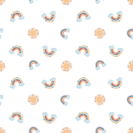 Rainbow and sun minimalistic scandinavian pattern on a white background