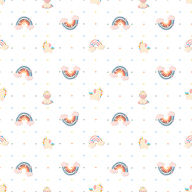 Colorful Rainbow and Unicorn minimalist scandinavian pattern on a drop background