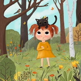 Летняя иллюстрация "Девочка в лесу"