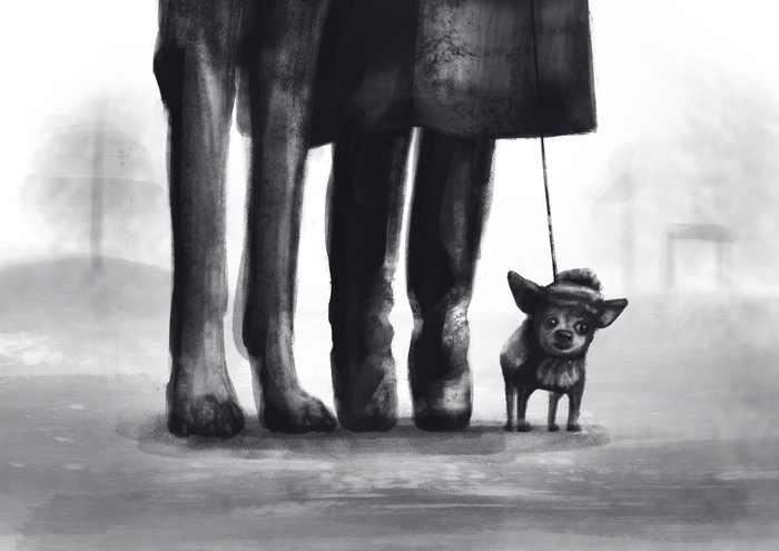 Иллюстрация «Собаки - тоже люди, только более волосатые» в стиле