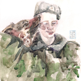 Солдат с собакой акварельный этюд