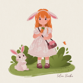 Иллюстрация для детей "Девочка с кроликом"