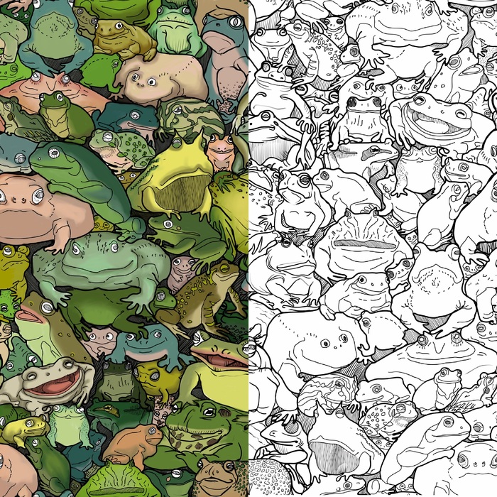 Иллюстрация Раскраска-паттерн Жабки в стиле 2d, детский