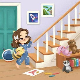 страница детской книги иллюстрация комната детская игрушки