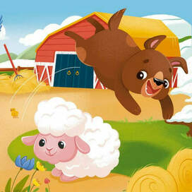 иллюстрация ферма деревня барашек собака детская иллюстрация