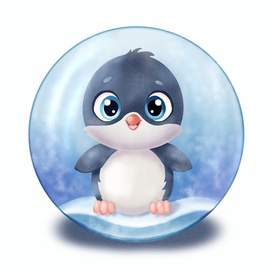 Милый пингвин в новогоднем шаре