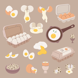 Иллюстрация яиц в различных формах, векторная графика, флэт
