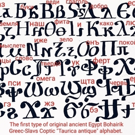 Ancient Egypt Coptic Bohairic Greek-Slavs "Taurica antique BηBυλωVα" alphabet. Pronunciation from real first base code alphabet - Ancient Slavs.