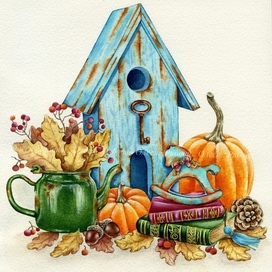 ‘’ Осенний домик с тыквами ‘’. 