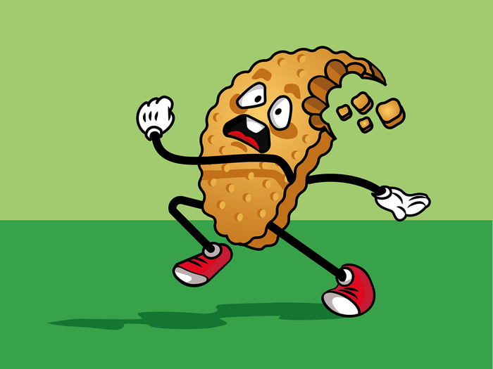 человек бежит и собирает печеньки