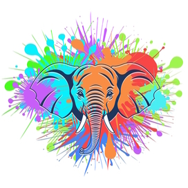 Векторный портрет слонёнка на фоне цветных клякс