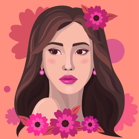 Принт "девушка с цветами"