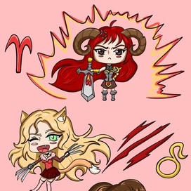 Огненные знаки зодиака в стиле чиби