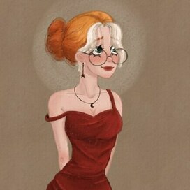 рыжеволосая красотка в красном платье